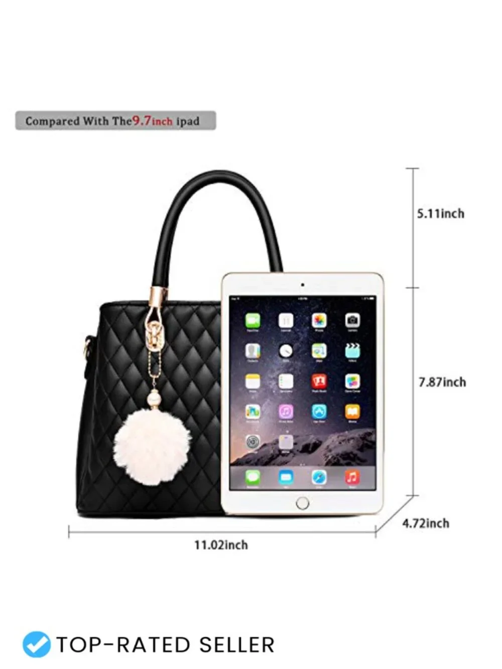 Women's PU Leather Satchel Handbag Top-Handle Tote Shoulder Bag with Pompon
